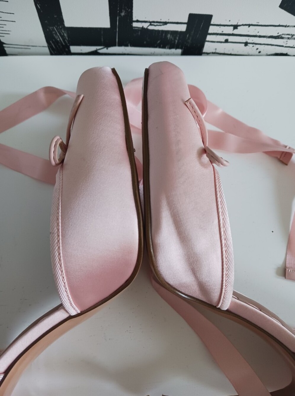 Steve Madden Blush Pink Satin Ankle Tie Ballet Heels Size 7.5 - Picture 11 of 13